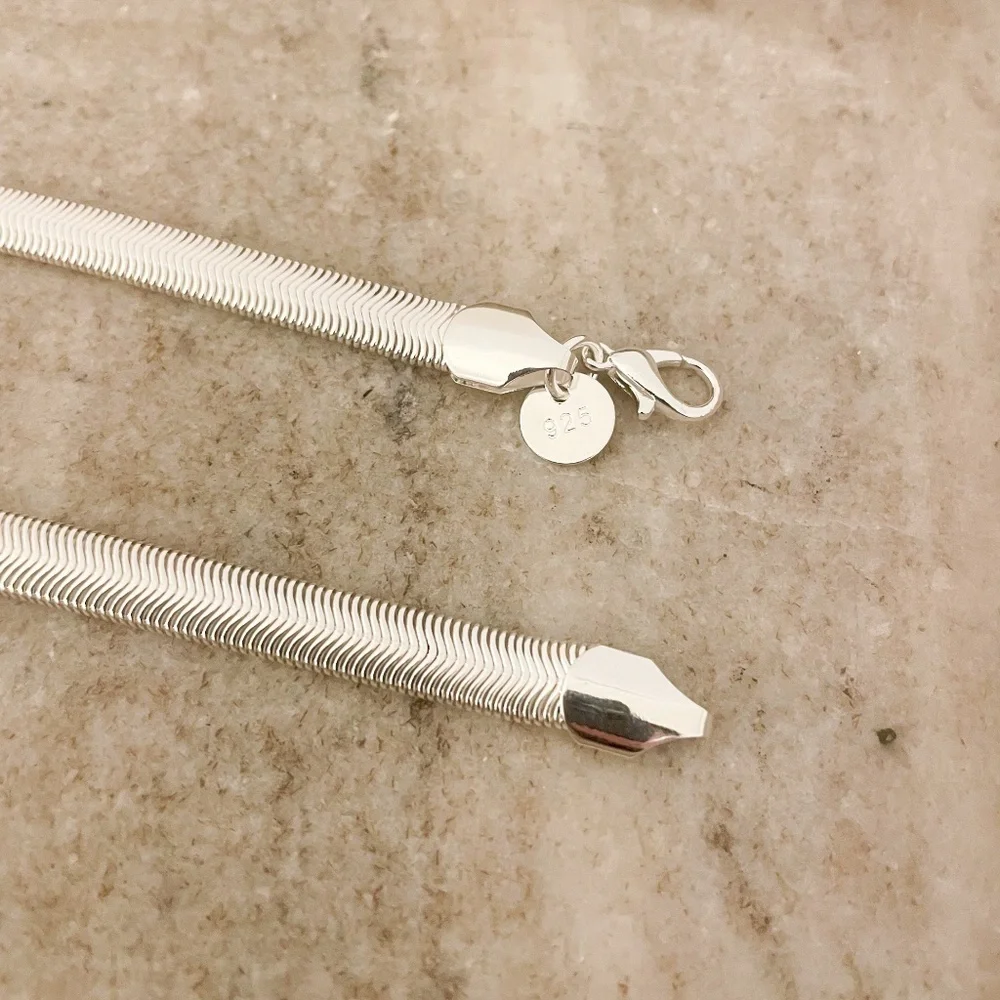 925 Sterling Silver Herringbone Bracelet Snake Chain Bracelet 8 inch Bracelet - Picture 6 of 7